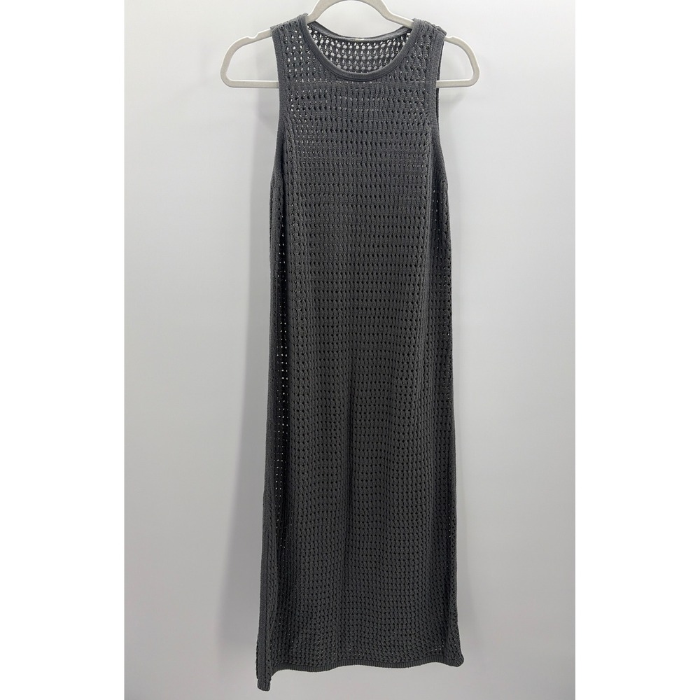 UpWest Womens Grey Crochet Knit Sleeveless Maxi Dress Size Large Cotton Blend